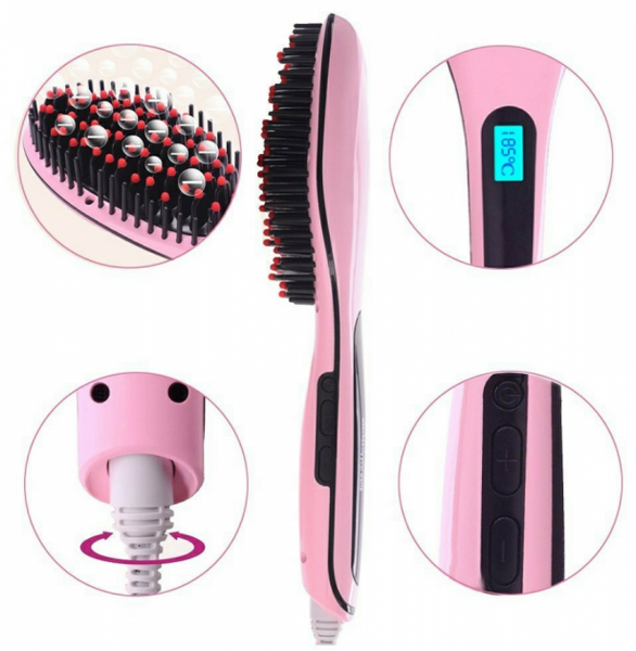 Електрична&nbsp;щітка-випрямляч Fast Hair Straightener HQT-906 Фен-щітка для випрямлення та укладки волосся з LED дисплеєм та регулюванням температури 51685 фото