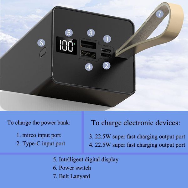 Мобільна зарядка UNITECH U86A 50000mAh 22.5W зі швидкою зарядкою ∙ Портативний акумулятор Power Bank UNITECH U86A 50000mAh 57332 фото